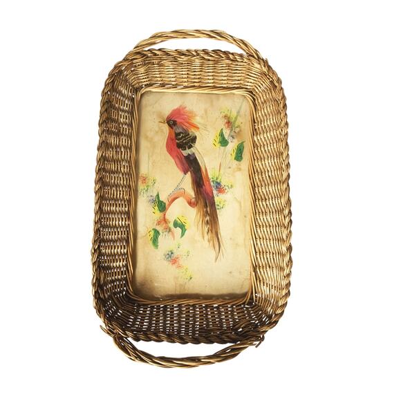 Vintage Mexican Feathers and Paint Folk Art Bird Branch Tray 1958 Note on back - Picture 2 of 9